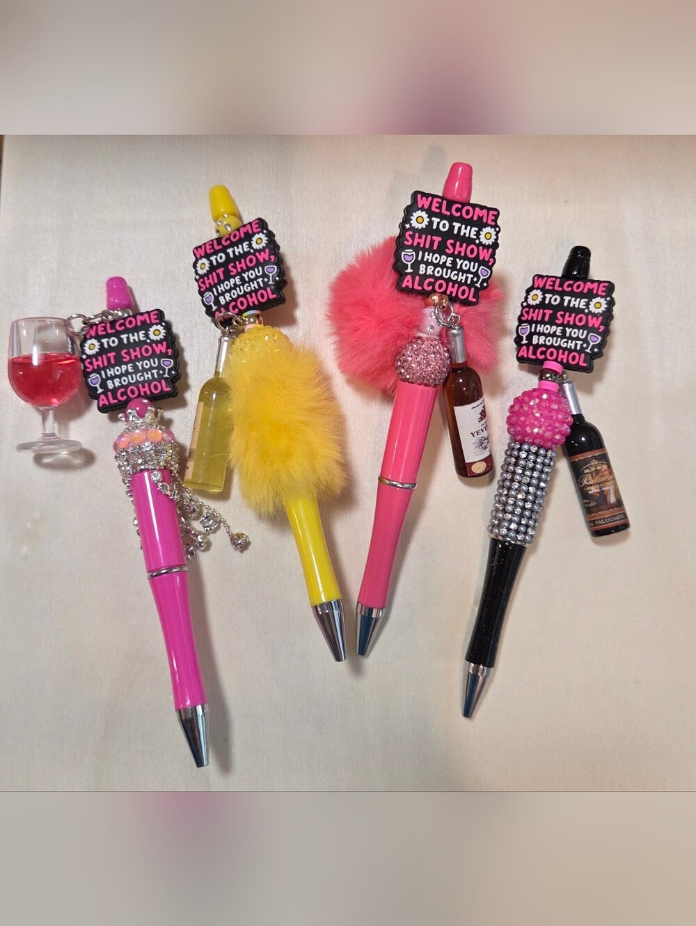 SET OF 4 Handcrafted "Shit Show" Focal Pens - Funny/Sassy Custom Bead Pens! 🥂